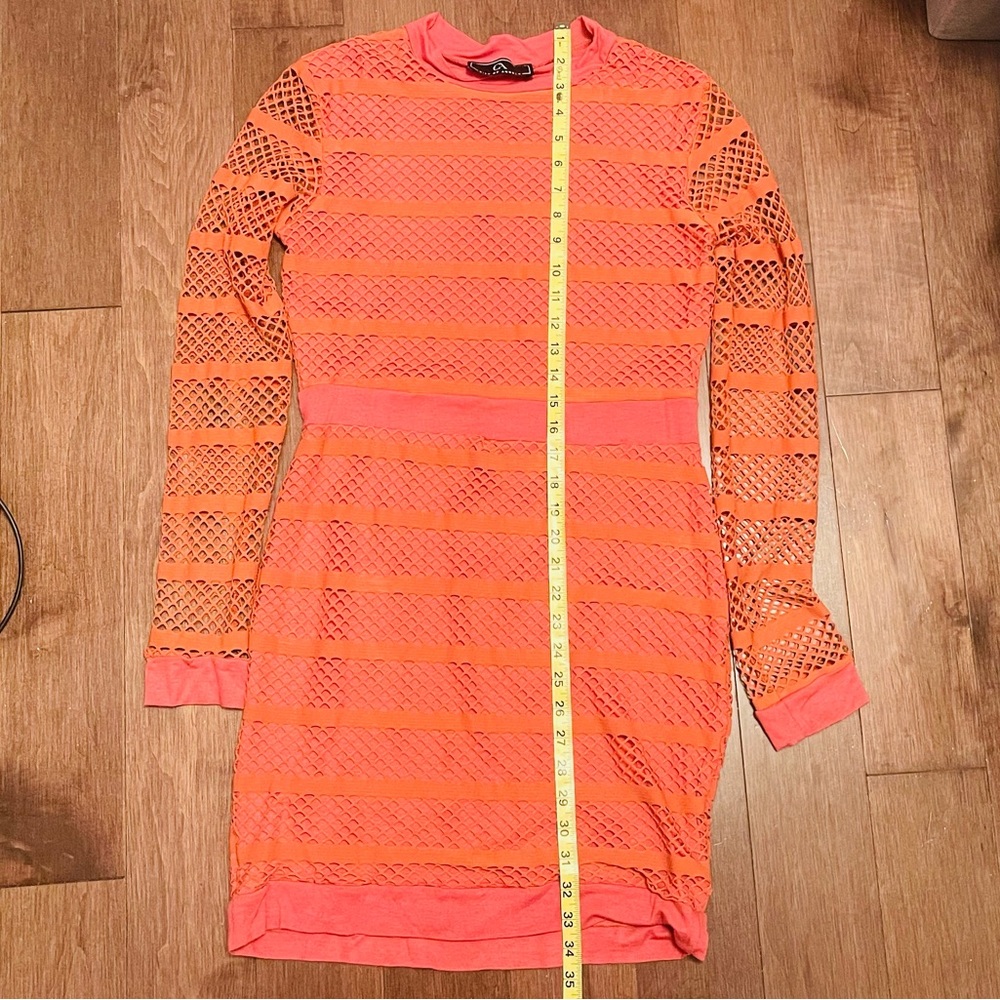 Coral Rust Fishnet Mini Dress - Picture 2 of 8